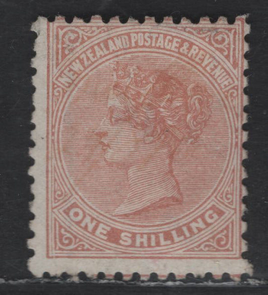 Lot 168 New Zealand SG#203 1/- Pale Red Brown Queen Victoria, 1882-1900 Second Queen Victoria Sideface Issue, A FOG Single, Perf 12x11.5, Wmk 12b, Vertical Mesh Paper
