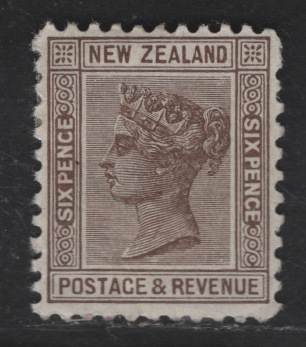 Lot 182 New Zealand SG#243 6d Brown Queen Victoria, 1895-1900 Second Queen Victoria Sideface Issue, A FOG Single, Perf 11, Wmk 12b, Vertical Mesh Paper, Small Internal Wrinkle