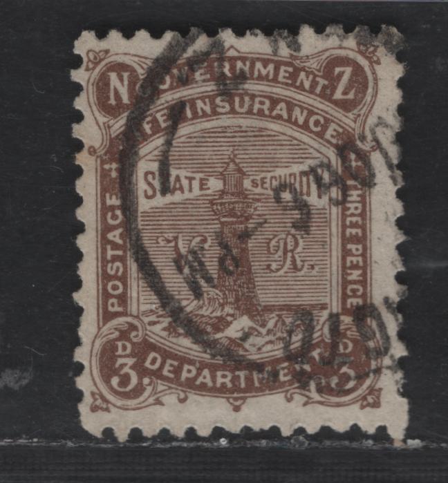 Lot 189 (C) New Zealand SG#L4 3d Deep Brown Lighthouse, 1891-1898 Life Insurance Department Issue, A Fine Used Single, Perf 12x11.5, Wmk 12c