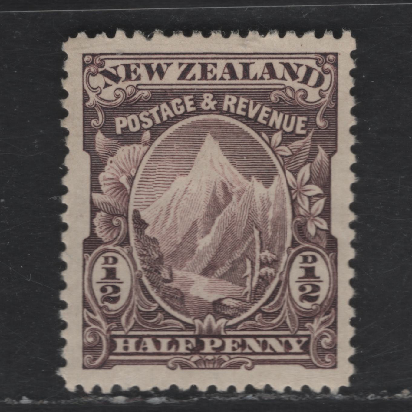 Lot 193 New Zealand SG#246 1/2d Purple Brown Mount Cook or Aorangi, 1898 Pictorial Issue, A VFOG Single, Unwatermarked, Perf 12-16