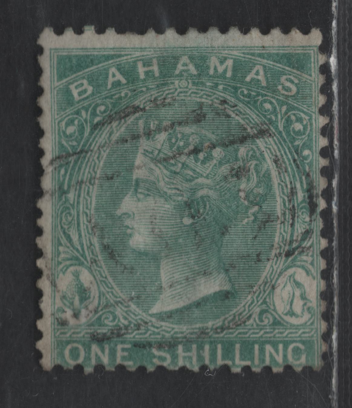 Lot 2 Bahamas SG#39 1/- Deep Green Queen Victoria, 1863-1880 Queen Victoria Issue, A Fine Used Single, De la Rue Printing, Crown CC Wmk, Perf 14