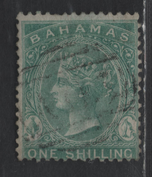 Lot 2 Bahamas SG#39 1/- Deep Green Queen Victoria, 1863-1880 Queen Victoria Issue, A Fine Used Single, De la Rue Printing, Crown CC Wmk, Perf 14