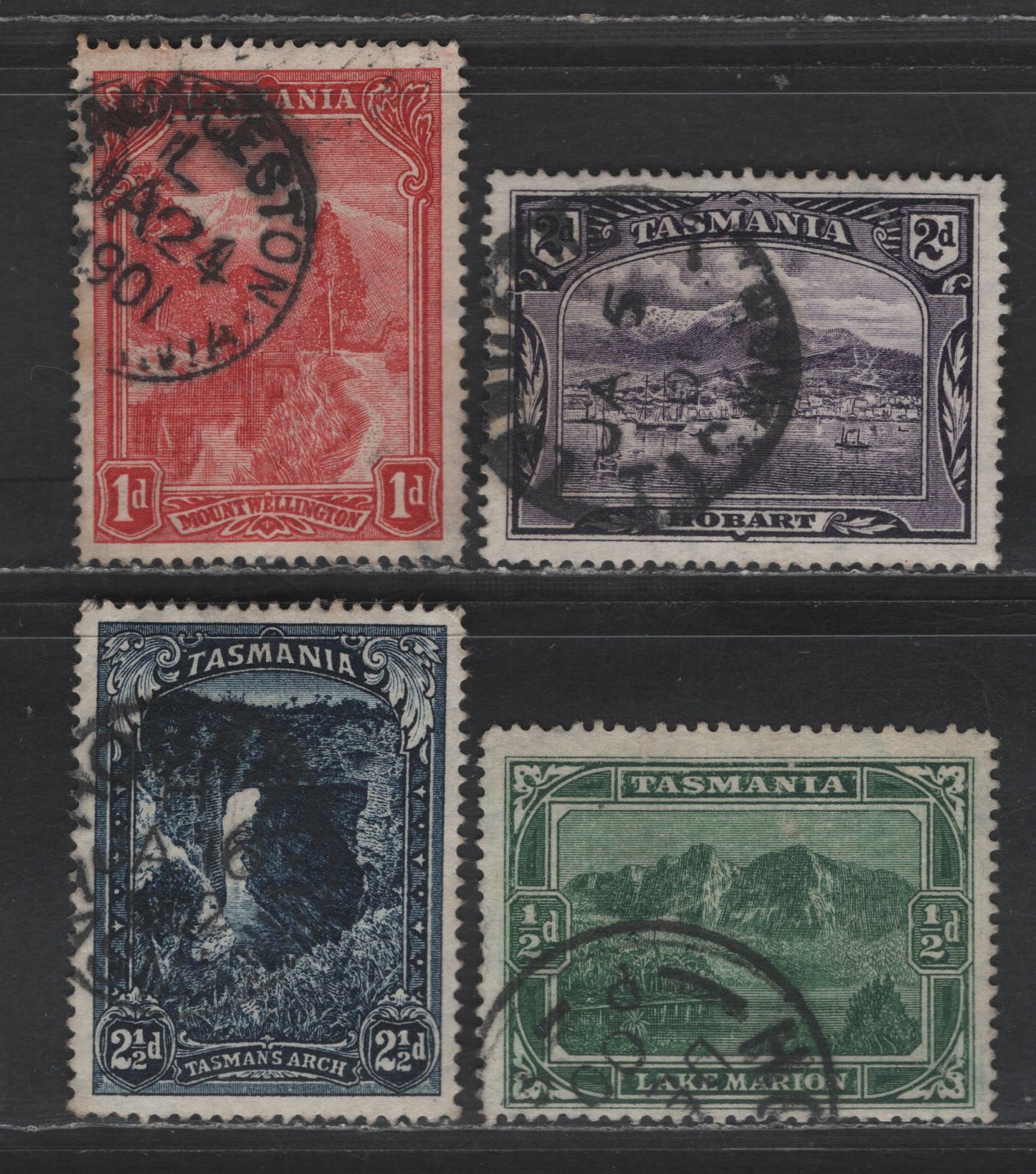 Lot 256 (C) Tasmania SG#229-232 1/2d - 2.5d Deep Green - Indigo Lake Marion - Tasman's Arch, 1899-1900 Pictorial Issue, 4 Fine/Very Fine Used Singles