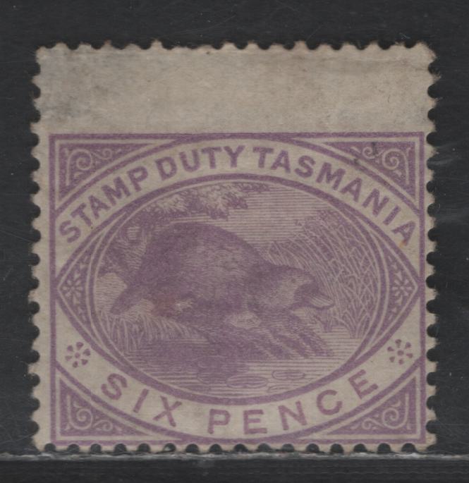 Lot 258 Tasmania SG#F28 6d Mauve Duck-billed Platypus, 1880 Postal Fiscal Issue, A Good Part OG Single, Not Particularly Fresh, Some Light Thinning
