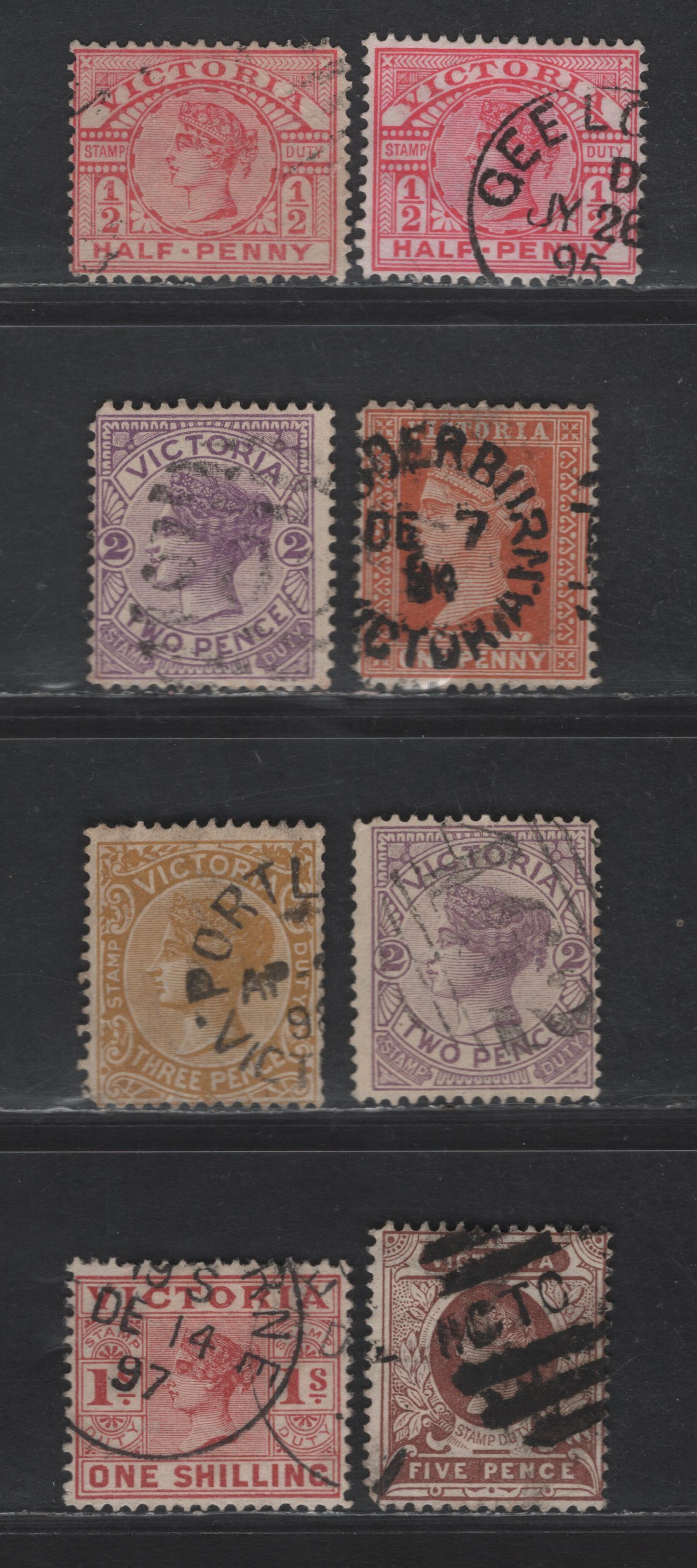 Lot 266 (C) Victoria SG#330-a, 332a, 334, 336, 338, 341 1/2d - 1/- Light Scarlet - Brown Red Queen Victoria, 1896-1899 Queen Victoria Issue, 7 Fine/Very Fine Used Singles, Wmk 82 (Wider V over Crown), Perf 12.5