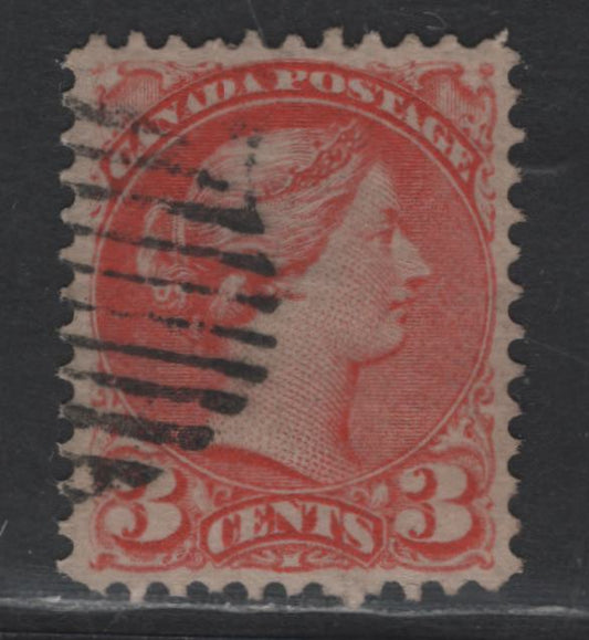 Lot 282 Canada #41 3c Orange Vermillion Queen Victoria, 1888-1897 Small Queen Issue, A Very Fine Used Single, Mid Second Ottawa Printing, Paper 2O-E, Perf 12x12.1, Nova Scotia Grid Cancel