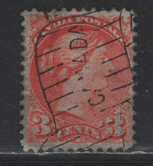Lot 283 Canada #41 3c Bright Vermillion Queen Victoria, 1888-1897 Small Queen Issue, A Very Fine Used Single, Paper 2O-C, Perf 12x12.2, Bickerdike Flag Cancel