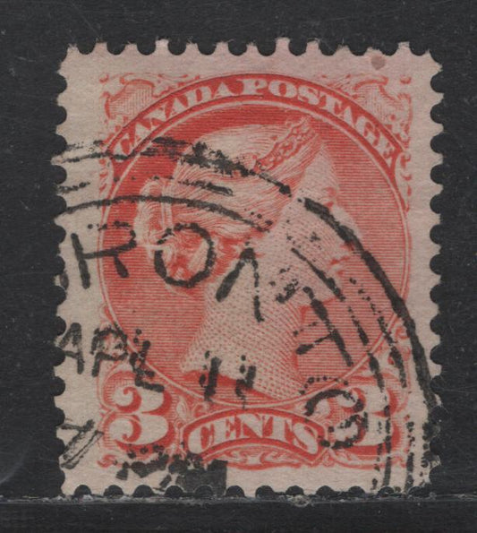 Lot 288 Canada #41var 3c Vermillion Queen Victoria, 1888-1897 Small Queen Issue, A Very Fine Used Single, Mid Second Ottawa Printing, Paper 2O-I, It Is Thought That This Paper Appears In 1894-1895