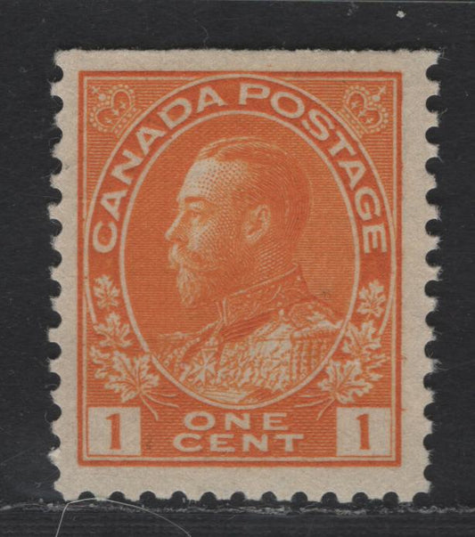 Lot 300 Canada #105 1c Yellow Orange King George V, 1911-1928 Admiral Issue, A VFOG Single, Die 1, Wet Printing, Top Sheet Margin
