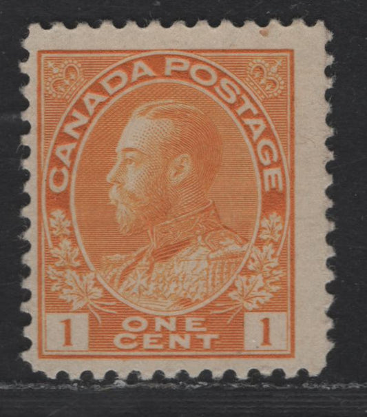 Lot 301 Canada #105d 1c Orange Yellow King George V, 1911-1928 Admiral Issue, A FNH Single, Die 2, Dry Printing, Re-Drawn Frameline Streaky Gum