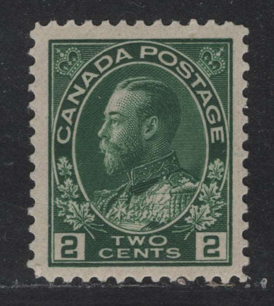 Lot 309 Canada #107a 2c Green King George V, 1911-1928 Admiral Issue, A VFNH Single, Wet Printing, Thin Experimental Paper, Retouched Frameline