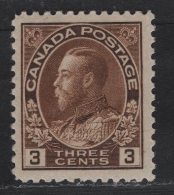 Lot 312 Canada #108b 3c Yellow Brown King George V, 1911-1928 Admiral Issue, A VFOG Single, Wet Printing, Weakly Retouched Frameline