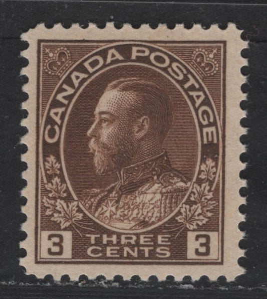 Lot 314 Canada #108c 3c Brown King George V, 1911-1928 Admiral Issue, A VFNH Single, Dry Printing, Redrawn Frameline, Smooth Gum