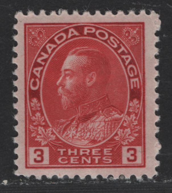 Lot 317 Canada #109c 3c Deep Carmine King George V, 1911-1928 Admiral Issue, A VFOG Single, Die 2, Dry Printing, Streaky Gum