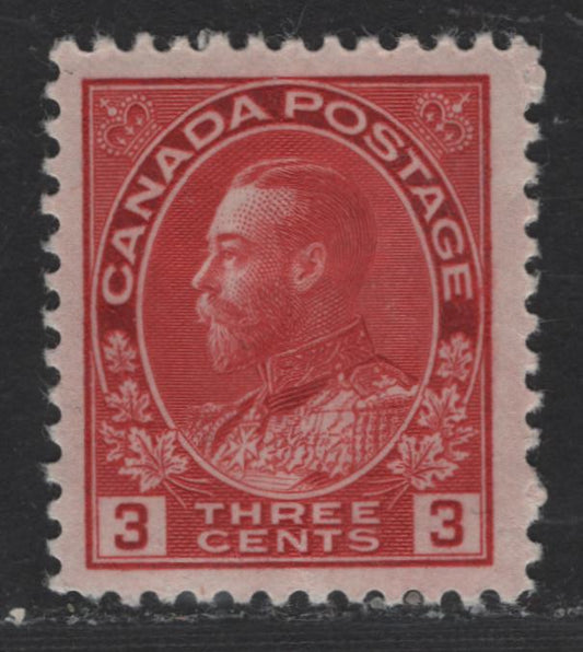 Lot 317 Canada #109c 3c Deep Carmine King George V, 1911-1928 Admiral Issue, A VFOG Single, Die 2, Dry Printing, Streaky Gum