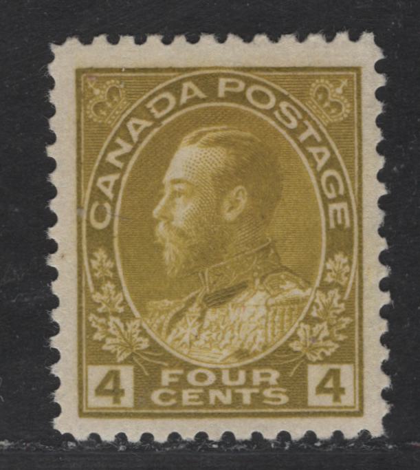 Lot 320 Canada #110 4c Olive Bistre King George V, 1911-1928 Admiral Issue, A VFOG Single, Wet Printing, Retouched Frameline