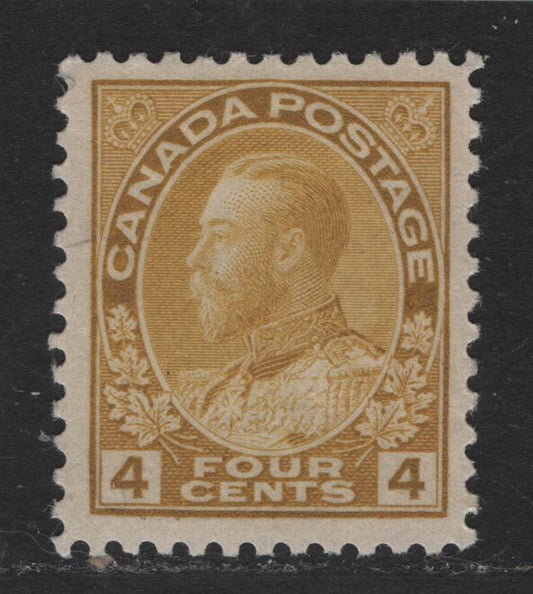 Lot 322 Canada #110c 4c Golden Yellow King George V, 1911-1928 Admiral Issue, A VFOG Single, Wet Printing, Retouched Frameline