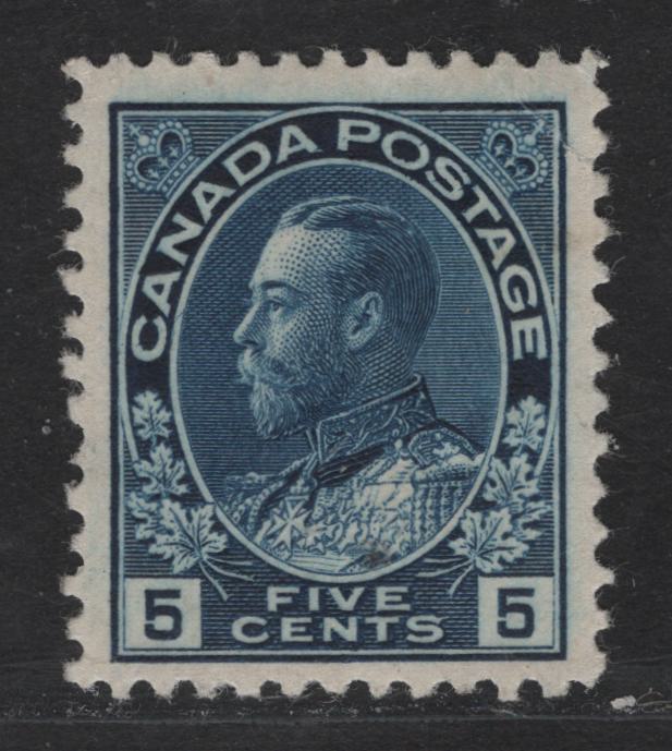 Lot 324 Canada #111 5c Dark Blue King George V, 1911-1928 Admiral Issue, A VGOG Single, Normal Frameline, VF Centering But Deep Crease At Upper Right