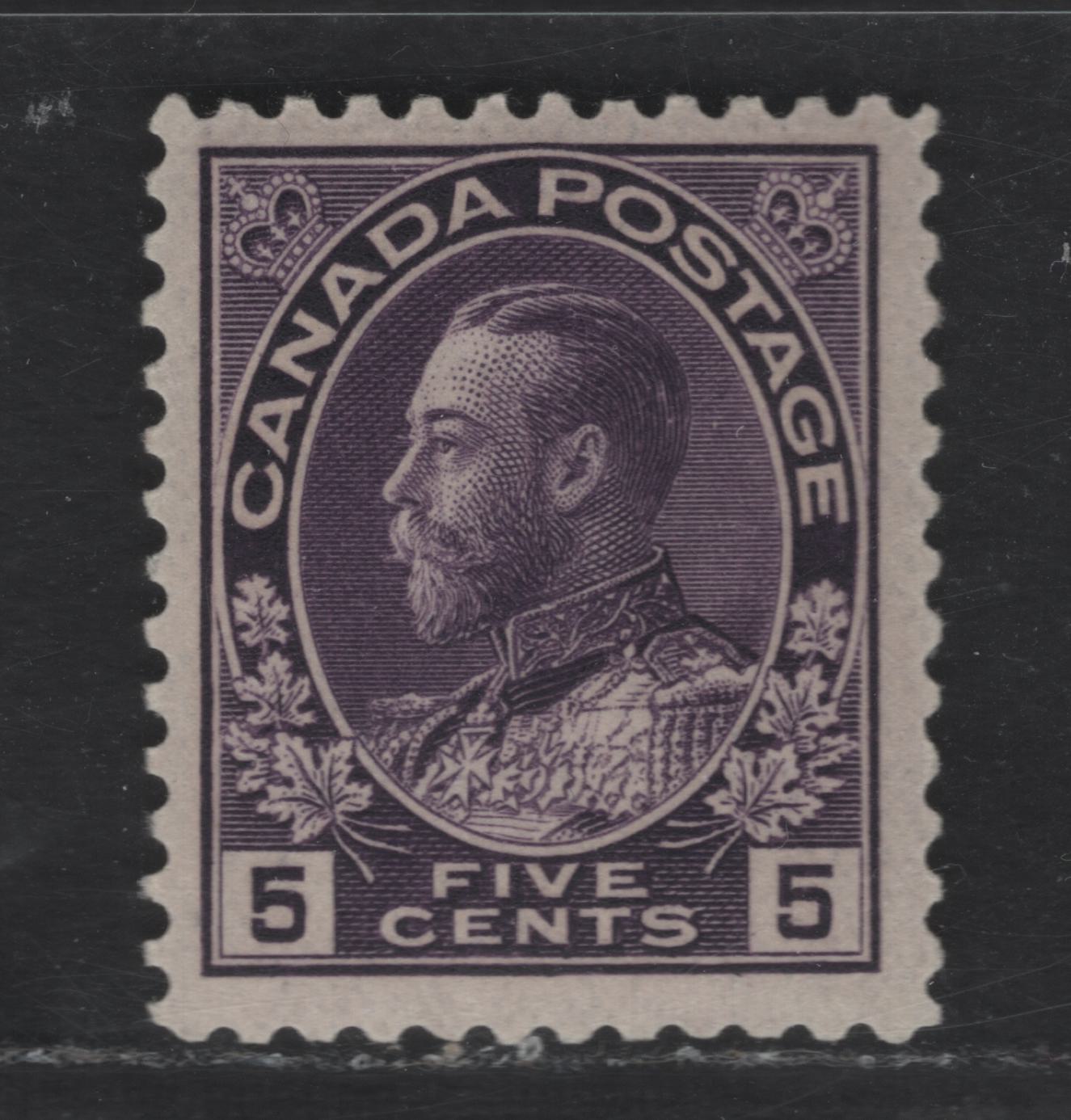 Lot 331 Canada #112a 5c Deep Rose Lilac King George V, 1911-1928 Admiral Issue, A VFNH Single, Thin, Experimental Paper, Normal Frameline, Very Light Fingerprint on Gum