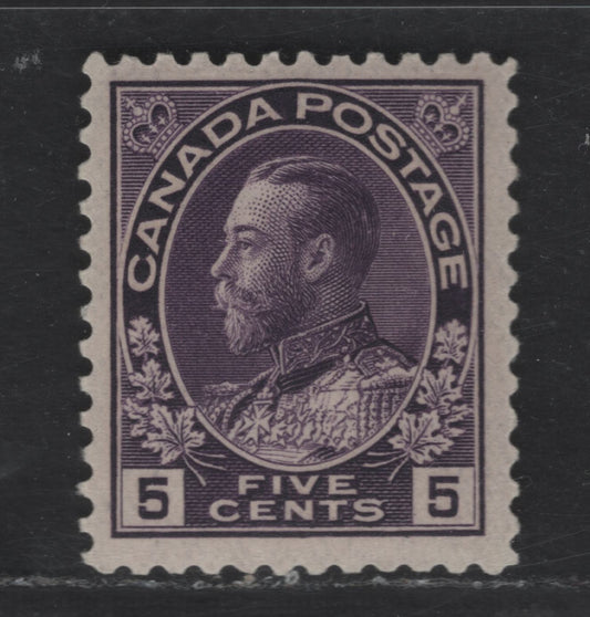 Lot 331 Canada #112a 5c Deep Rose Lilac King George V, 1911-1928 Admiral Issue, A VFNH Single, Thin, Experimental Paper, Normal Frameline, Very Light Fingerprint on Gum