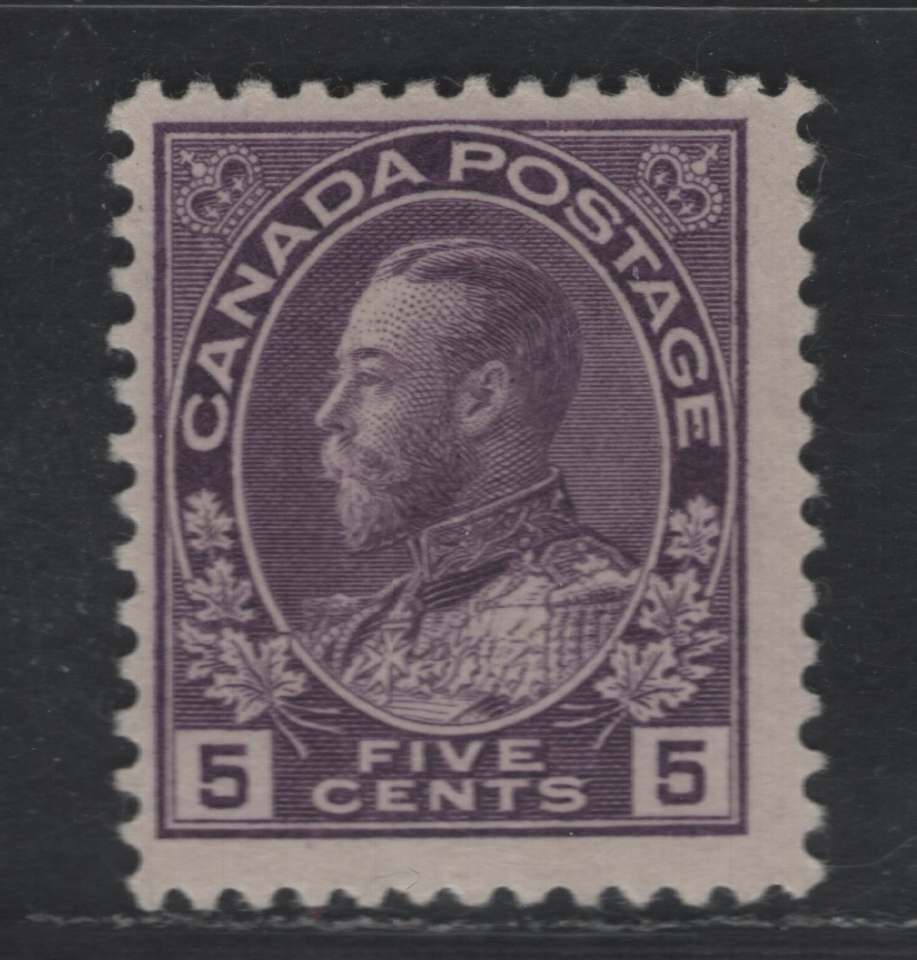 Lot 333 Canada #112c 5c Deep Milky Rose Lilac King George V, 1911-1928 Admiral Issue, A FOG Single, Dry Printing, Redrawn Frameline, Streaky Gum