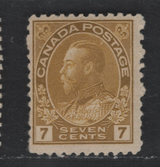 Lot 337 Canada #113a 7c Olive Bistre King George V, 1911-1928 Admiral Issue, A FOG Single, Normal Frameline