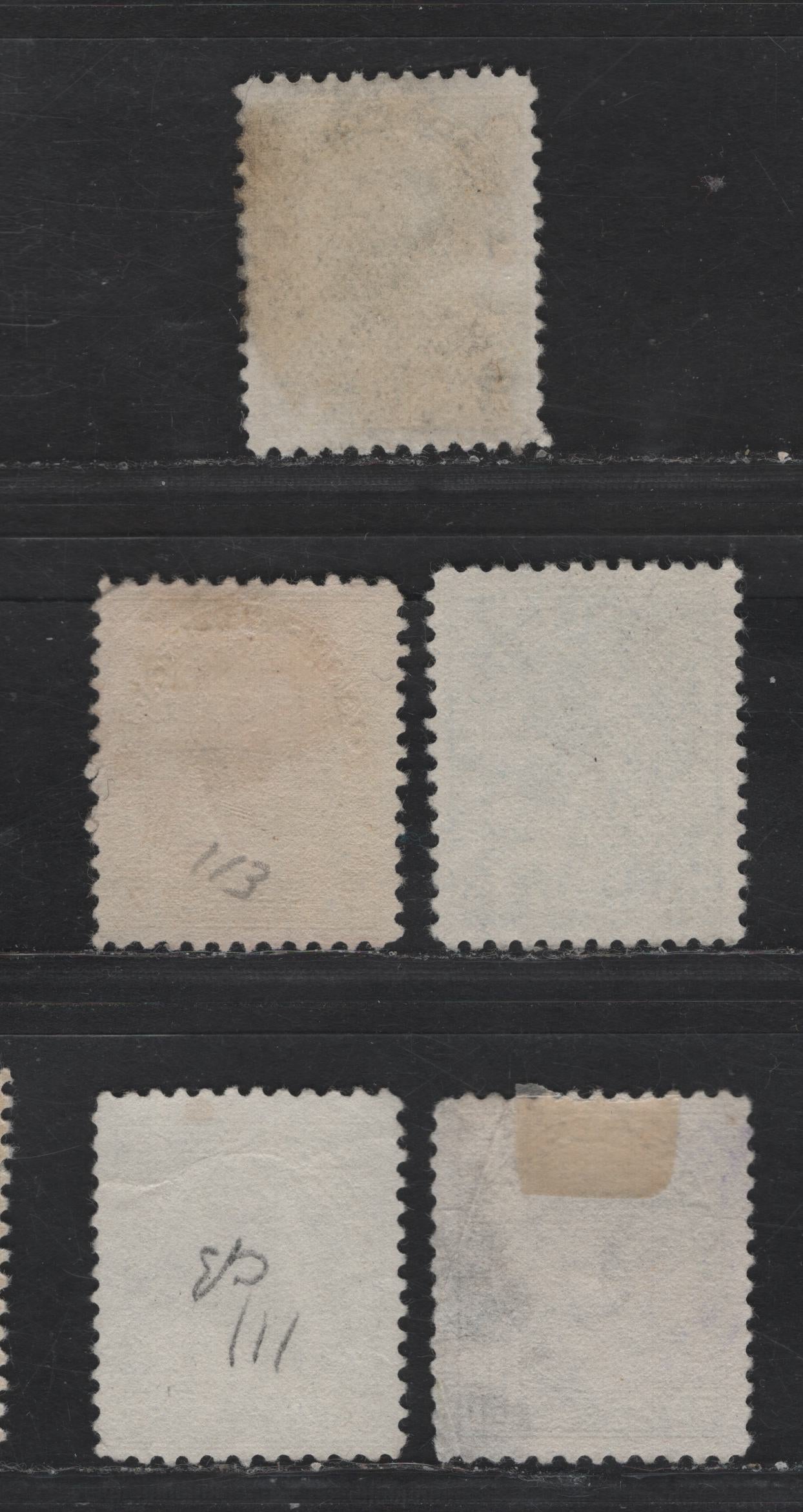 Lot 340 Canada #113a, 113iii, 117ii, 120a, 120ii 7c, 10c & 50c Sage Green, Olive Bistre, Light Blue and Black & Brown King George V, 1911-1928 Admiral Issue, 5 Fine/Very Fine Used Singles, Normal & Retouched Framelines, Wet Printings