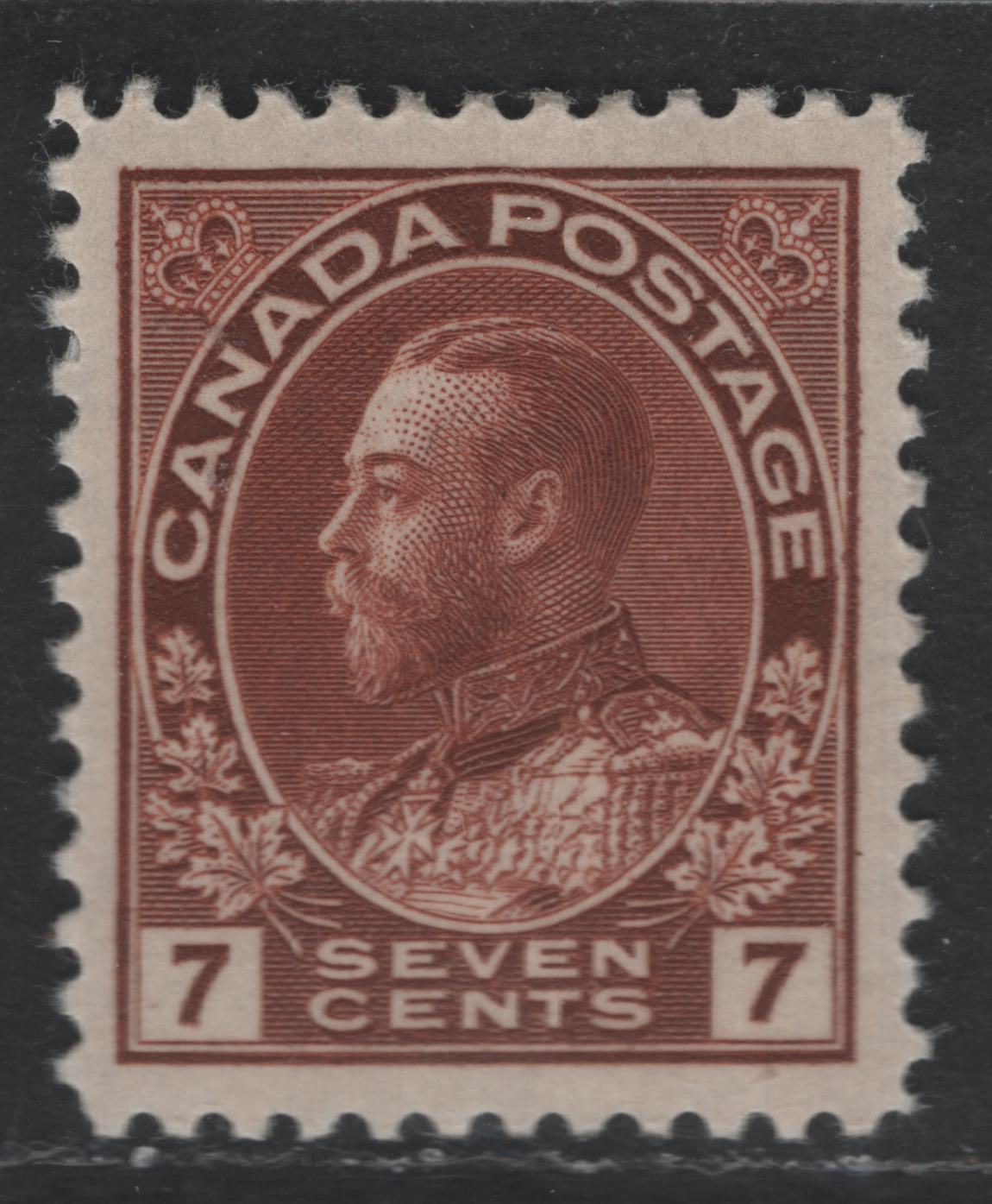 Lot 341 Canada #114 7c Red Brown King George V, 1911-1928 Admiral Issue, A VFOG Single, Retouched Frameline, Dry Printing, Thick, Stiff Paper, Streaky Gum