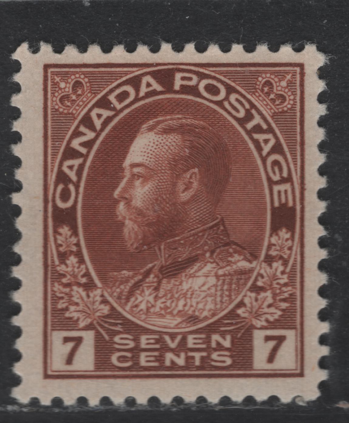 Lot 342 Canada #114 7c Red Brown King George V, 1911-1928 Admiral Issue, A FOG Single, Dry Printing, Retouched Frameline, Streaky Gum