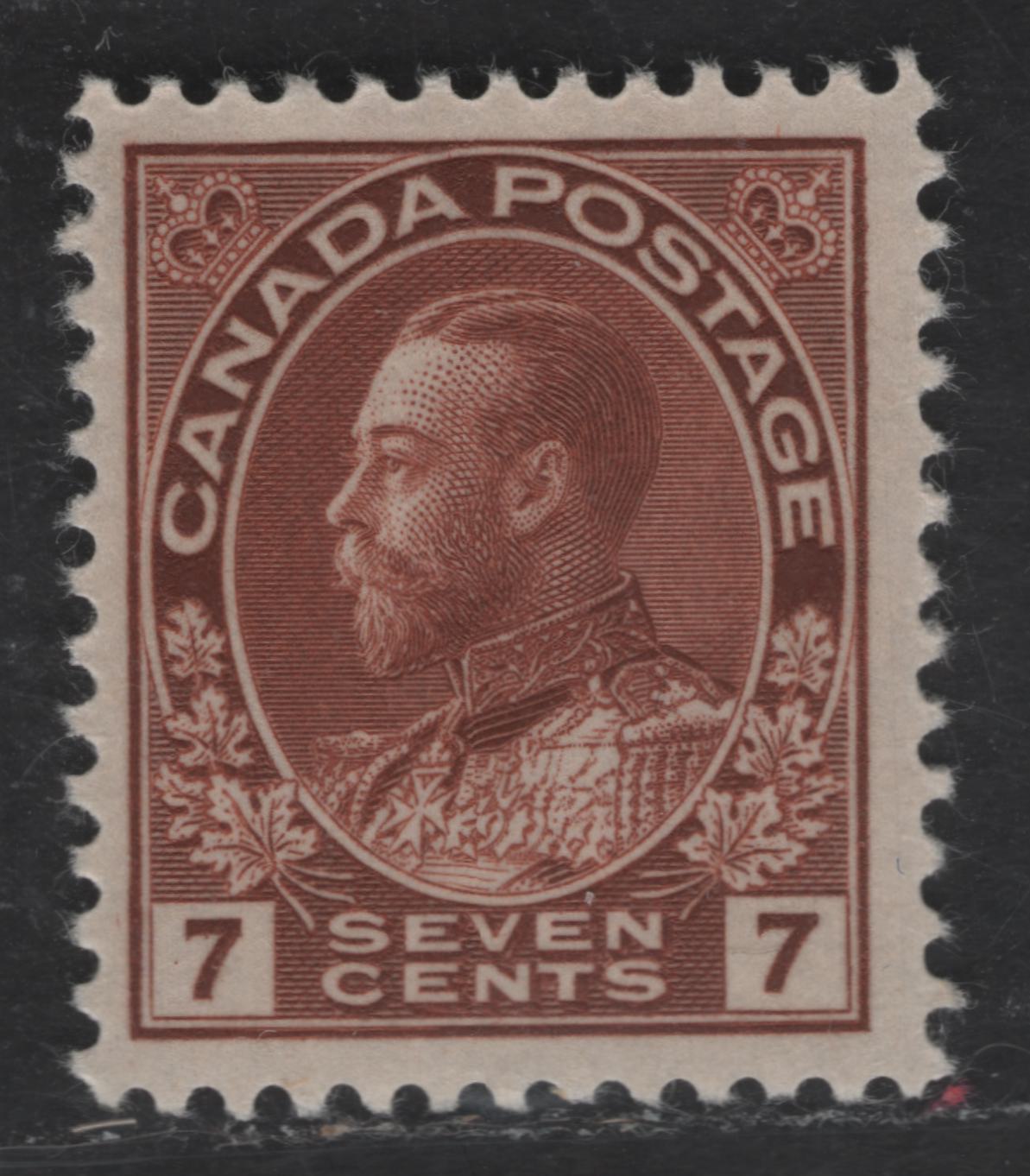 Lot 343 Canada #114 7c Red Brown King George V, 1911-1928 Admiral Issue, A VFOG Single, Dry Printing, Retouched Frameline, Streaky Gum