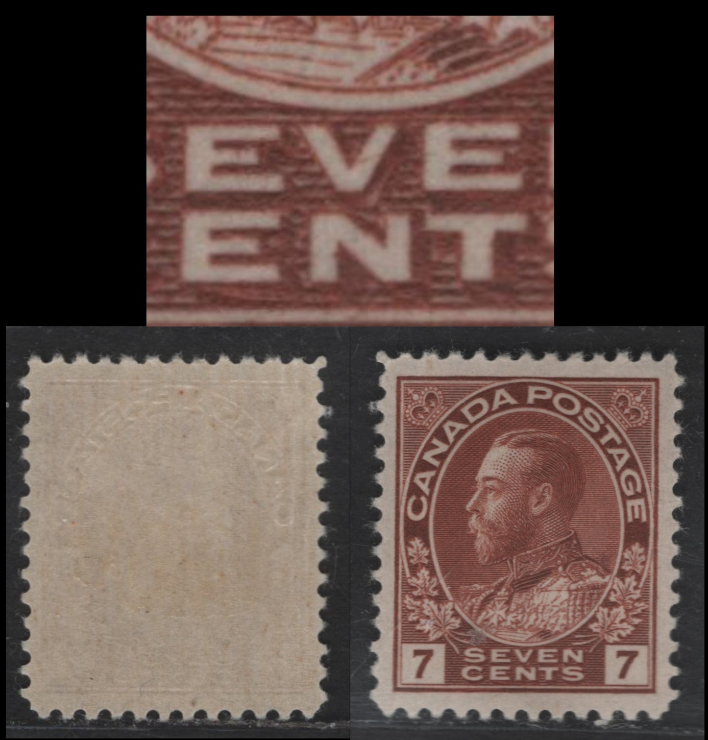 Lot 345 Canada #114iii 7c Red Brown King George V, 1911-1928 Admiral Issue, A VFLH Single, Dry Printing, Thin Paper, Light Diagonal Line In V Of Seven