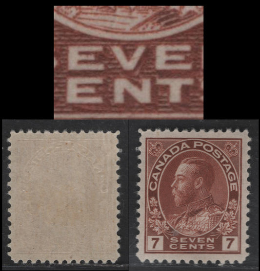 Lot 345 Canada #114iii 7c Red Brown King George V, 1911-1928 Admiral Issue, A VFLH Single, Dry Printing, Thin Paper, Light Diagonal Line In V Of Seven