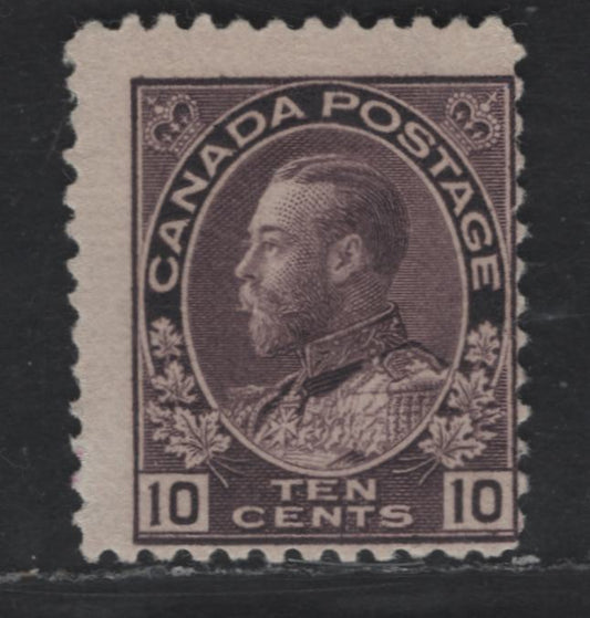 Lot 349 Canada #116a 10c Grayish Plum King George V, 1911-1928 Admiral Issue, A FOG Single, Normal Frameline