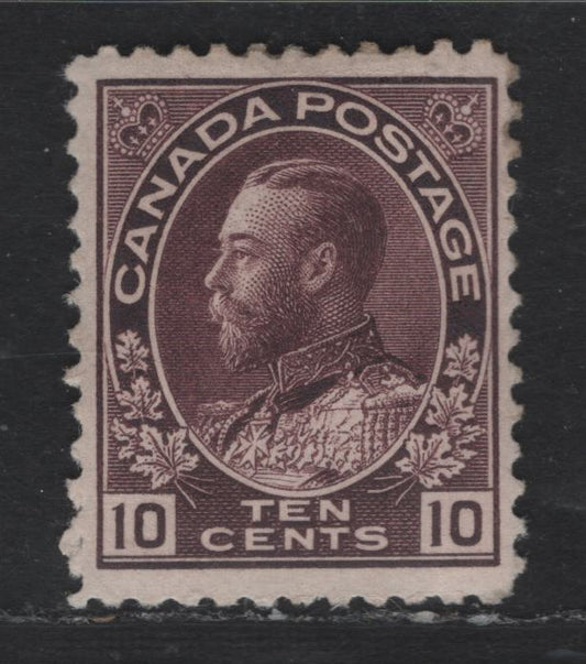 Lot 350 Canada #116a 10c Reddish Purple King George V, 1911-1928 Admiral Issue, A FOG Single, Weakly Retouched Frameline