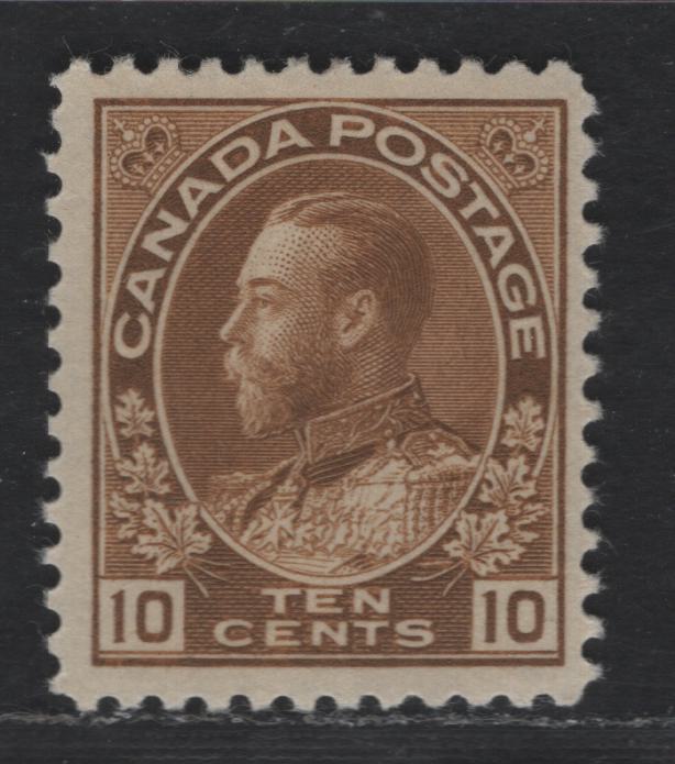 Lot 354 Canada #118 10c Ochre Brown King George V, 1911-1928 Admiral Issue, A FOG Single, Dry Printing, Retouched Frameline, Streaky Gum