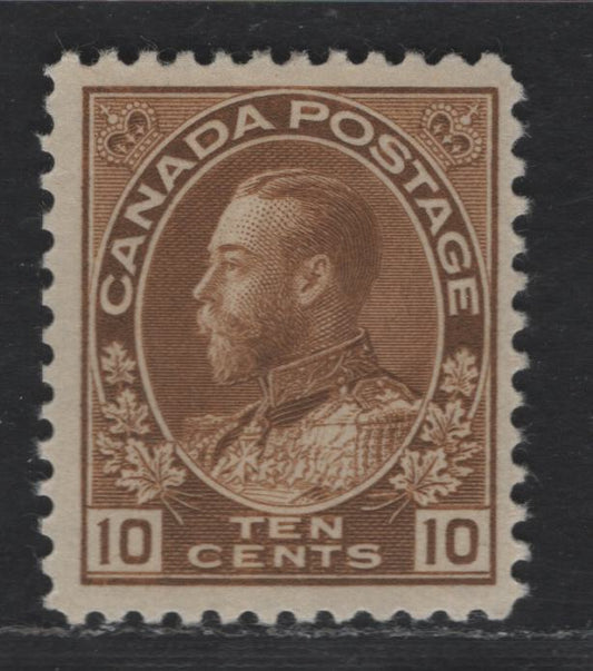 Lot 354 Canada #118 10c Ochre Brown King George V, 1911-1928 Admiral Issue, A FOG Single, Dry Printing, Retouched Frameline, Streaky Gum