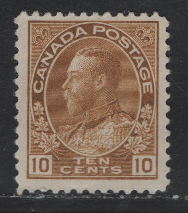 Lot 356 Canada #118b 10c Yellow Brown King George V, 1911-1928 Admiral Issue, A FOG Single, Dry Printing, Retouched Frameline, Streaky Gum