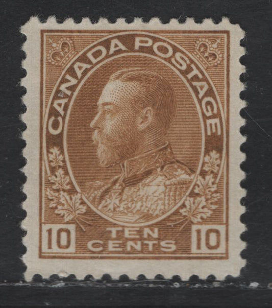 Lot 356 Canada #118b 10c Yellow Brown King George V, 1911-1928 Admiral Issue, A FOG Single, Dry Printing, Retouched Frameline, Streaky Gum