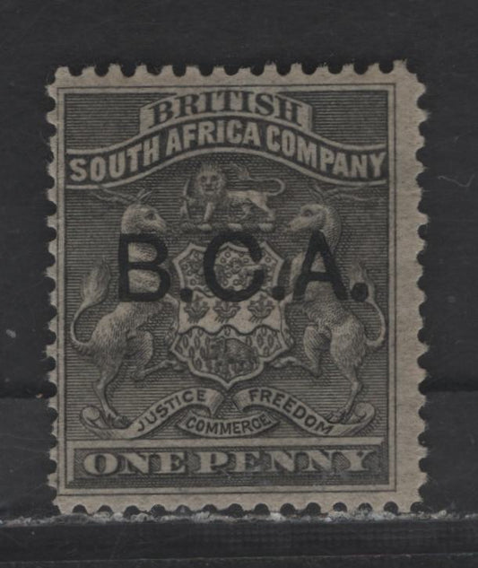 Lot 60 British Central Africa SG#1 1d Black Rhodesia Arms, 1891-1895 BCA Overprinted Rhodesia Arms Issue, A FOG Single