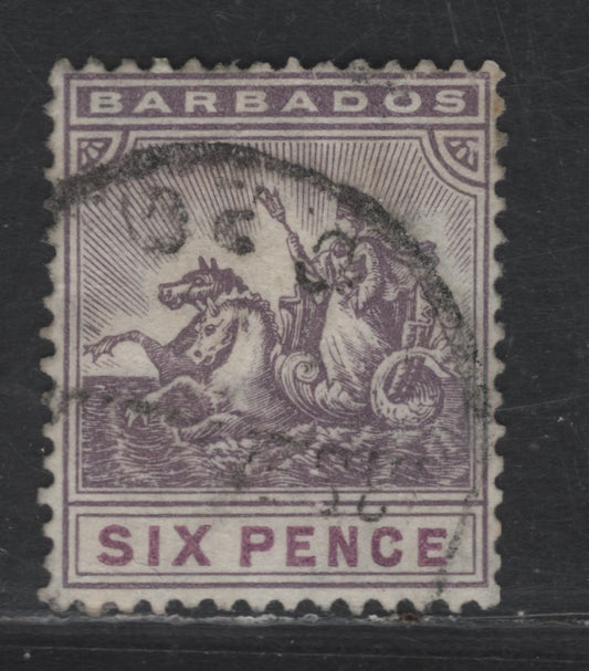 Lot 110 Barbados SG#168 6d Dull & Bright Purple Badge of the Colony, 1909-1910 Badge of the Colony Issue, A Very Fine Used Single, Multiple Crown CA Wmk