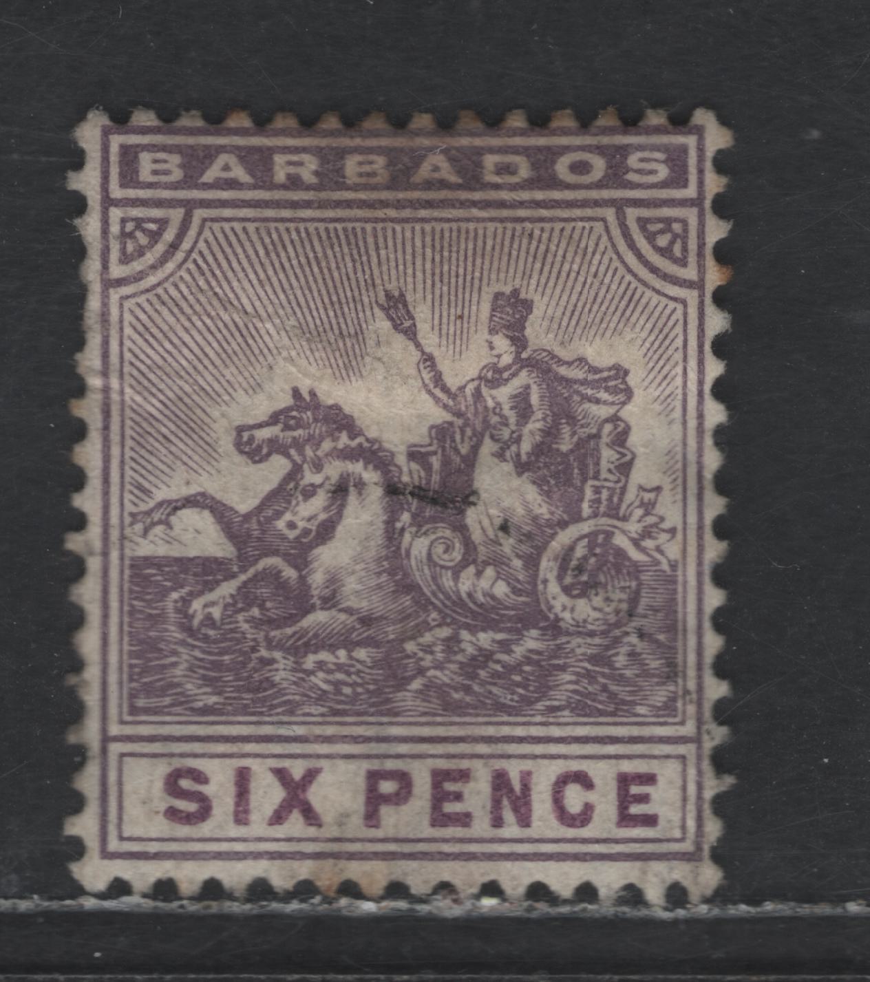Lot 111 Barbados SG#168 6d Dull & Bright Purple Badge of the Colony, 1909-1910 Badge of the Colony Issue, A Fine Used Single, Multiple Crown CA Wmk