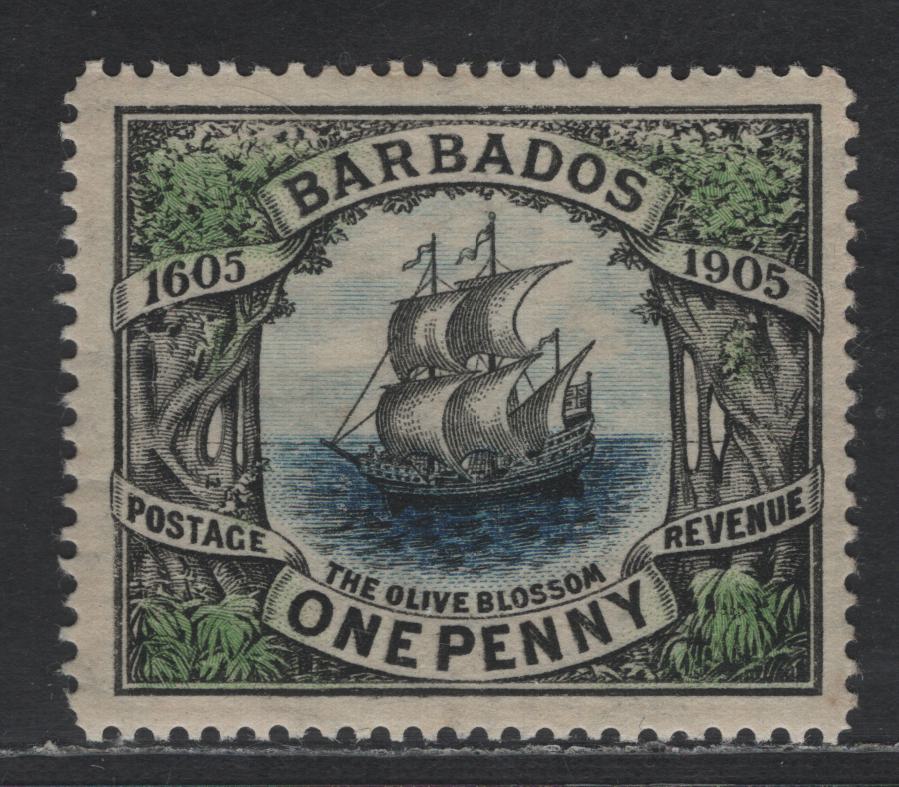 Lot 118 Barbados SG#152 1d Black, Blue & Green Olive Blossom, 1906 Tercentenary Of Annexation Issue, A VFOG Single