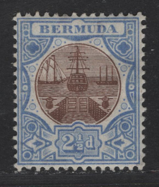 Lot 126 Bermuda SG#40 25d Brown & Ultramarine Dry Docks, 1906-1910 Dry Docks Definitives, A VFOG Single, Multiple Crown CA Wmk