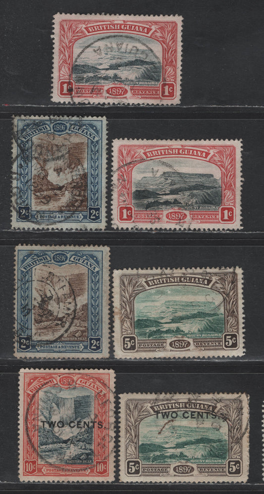 Lot 136 (C) British Guiana SG#216-217, 219, 222-223 1c - 5c on 10c Blue Black & Carmine Red - Blue Black & Brown Red Mount Roraima -Ship, 1898-1899 Queen Victoria's Jubilee  & Surcharged Issues, 5 Fine/Very Fine Used Singles