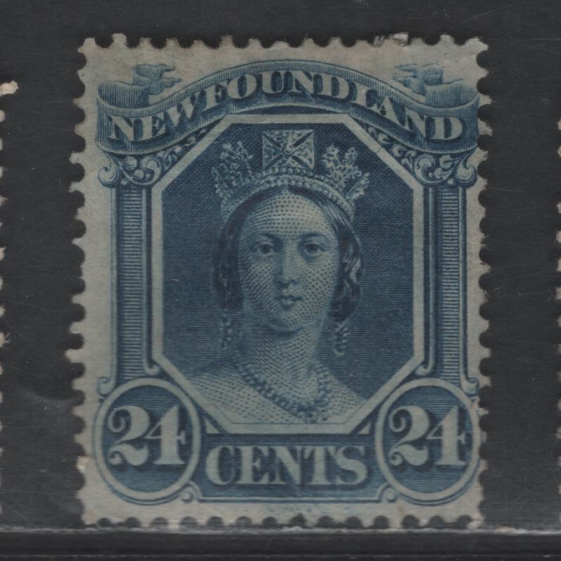 Lot 14 Newfoundland #31 24c Blue Queen Victoria, 1865-1894 First Cents Issue, A FOG Single, Large Part OG