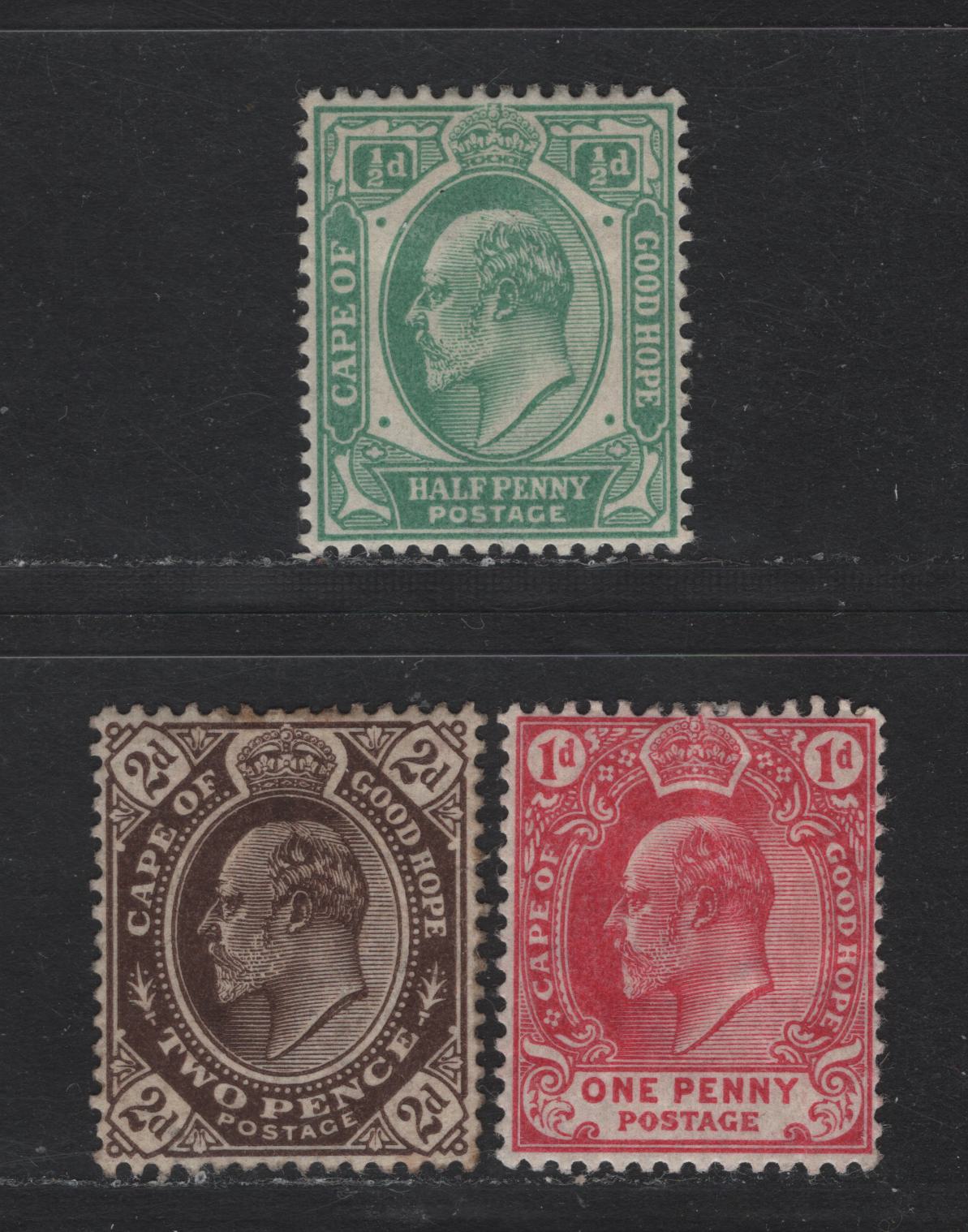 Lot 144 Cape Of Good Hope SG#70-72 1/2d - 2d Green - Deep Brown King Edward VII, 1902-1904 King Edward VII Issue, 3 F/VFOG Singles