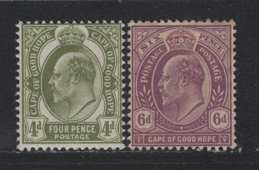 Lot 145 Cape Of Good Hope SG#75-76 4d - 6d Olive Green - Bright Mauve King Edward VII, 1903-1904 King Edward VII Issue, 2 FOG Singles