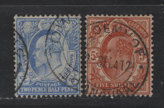 Lot 146 Cape Of Good Hope SG#73, 77 25d - 5/- Ultramarine - Brown Orange King Edward VII, 1902-1904 King Edward VII Issue, 2 VFOG Singles