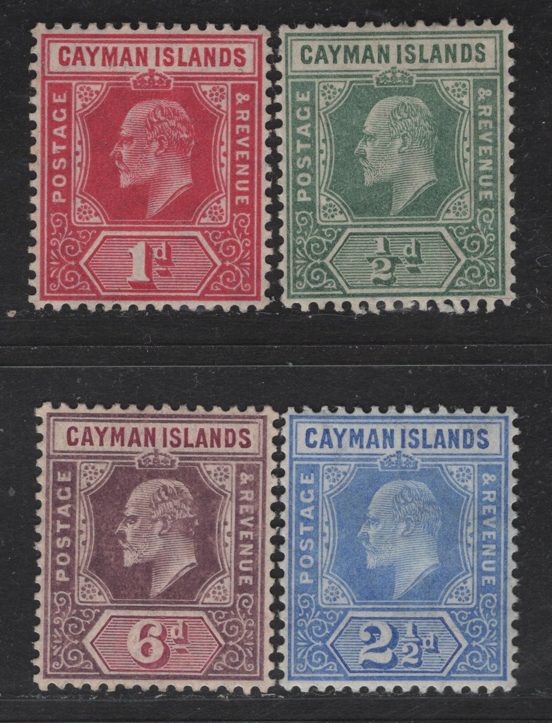 Lot 155 Cayman Islands SG#25-27, 30 1/2d - 6d Green -Dull Green & Violet Purple King Edward VII, 1907-1909 King Edward VII Universal Keyplates Issue, 4 VFOG Singles
