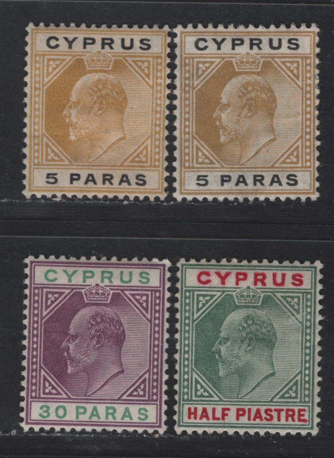 Lot 165 (C)Cyprus SG#60, 62, 63 5pa - 30pa Bistre & Black - Purple & Green King Edward VII, 1904-1910 King Edward VII Keyplates Issue, 3 VFOG Singles Multiple Crown CA Wmks, ,